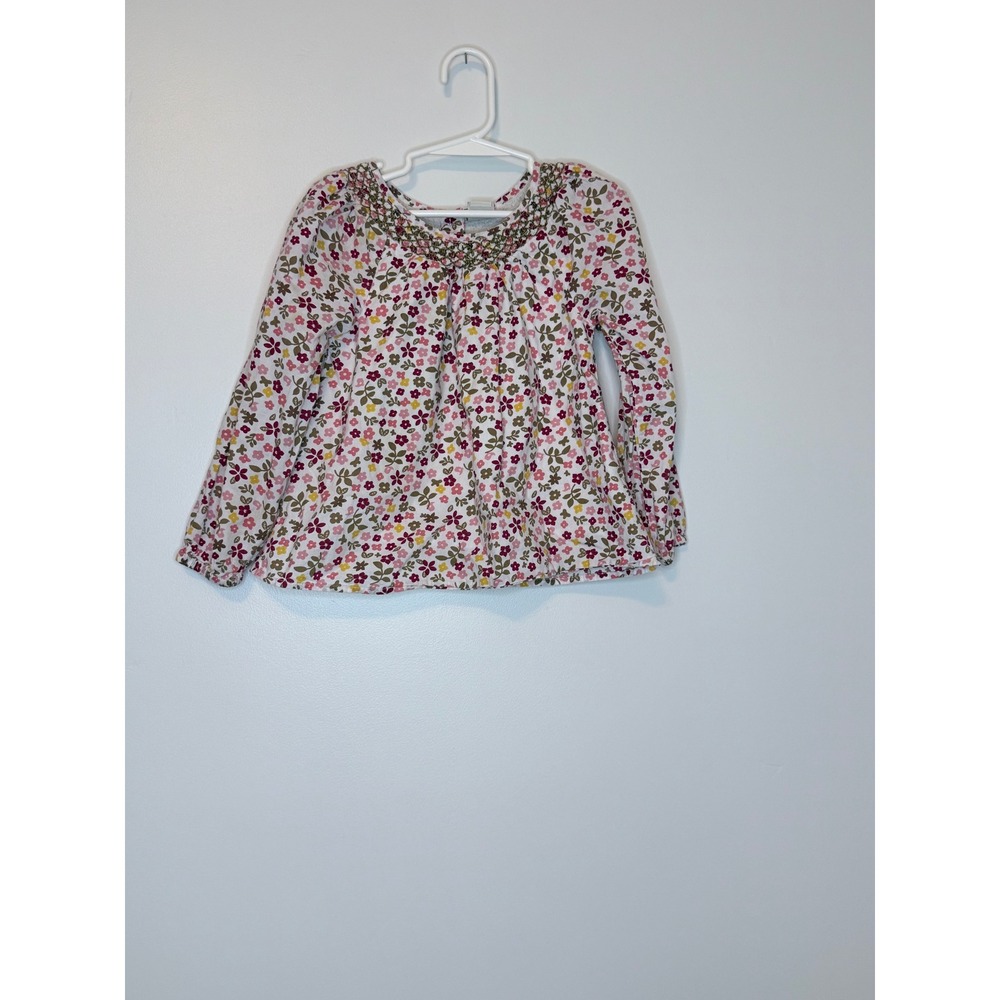 Old Navy Girls Floral Smocked Long Sleeve Blouse Pink Yellow